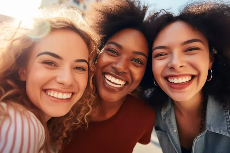 Friends with bright smiles